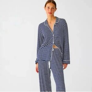 J. Crew Dreamiest Long-Sleeve PajamaT Top Striped Navy Blue